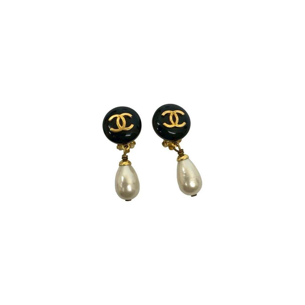 CHANEL Authentic Vintage Black Pearl Logo Earrings - Picture 4 of 6